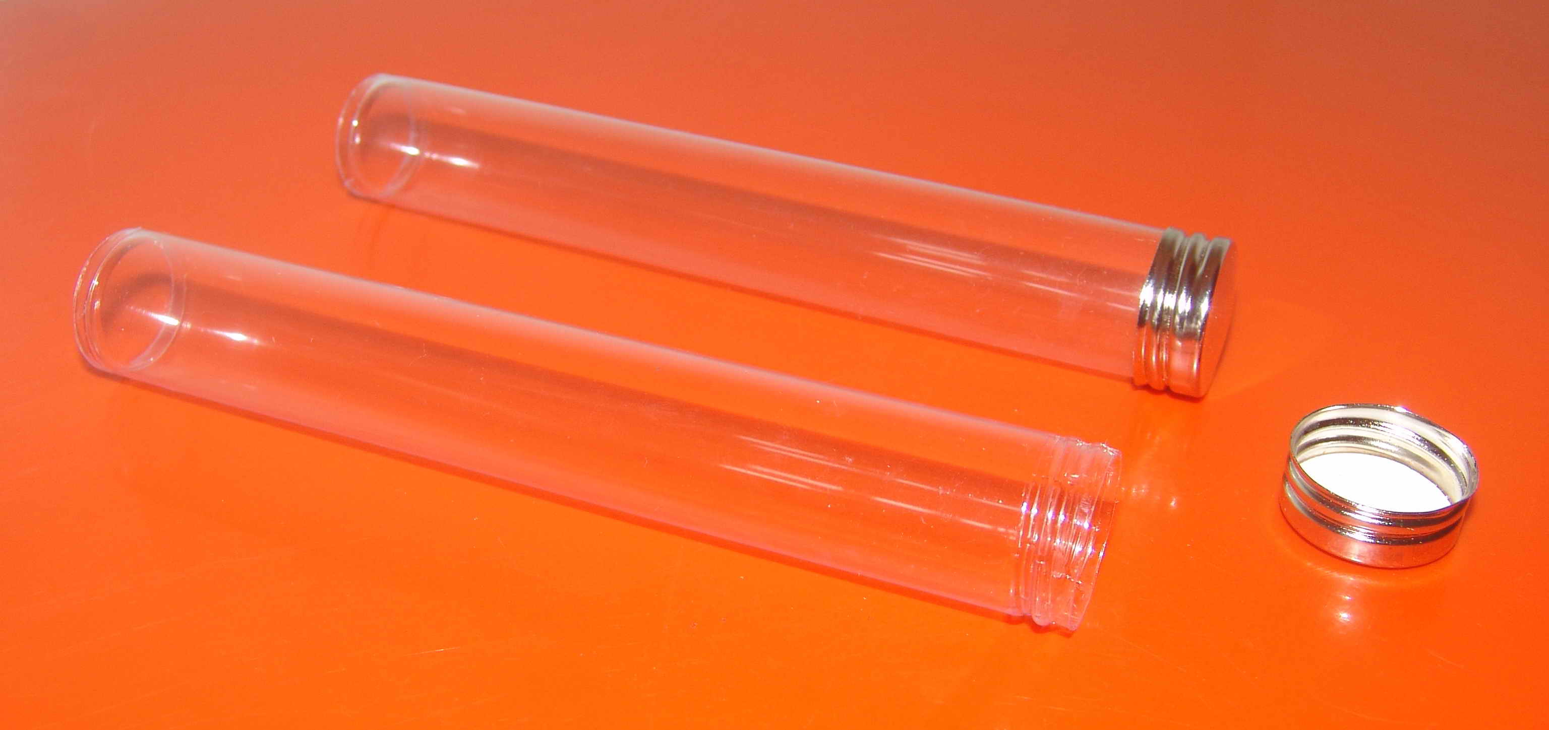 Plastic Tubes, Clear PET Tubes with Silver Metal Screw Caps square